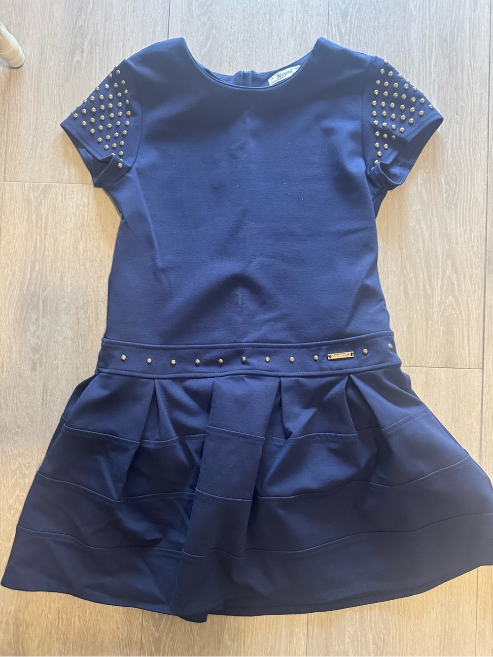 Mayoral Girls Navy Stud-Accent Fit & Flare Dress